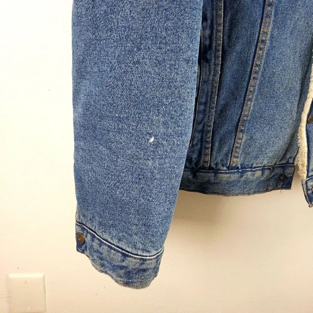 Men's Vintage Milano Bay Denim Sherpa Line Snap Button Jacket Size Large - Picture 7 of 13